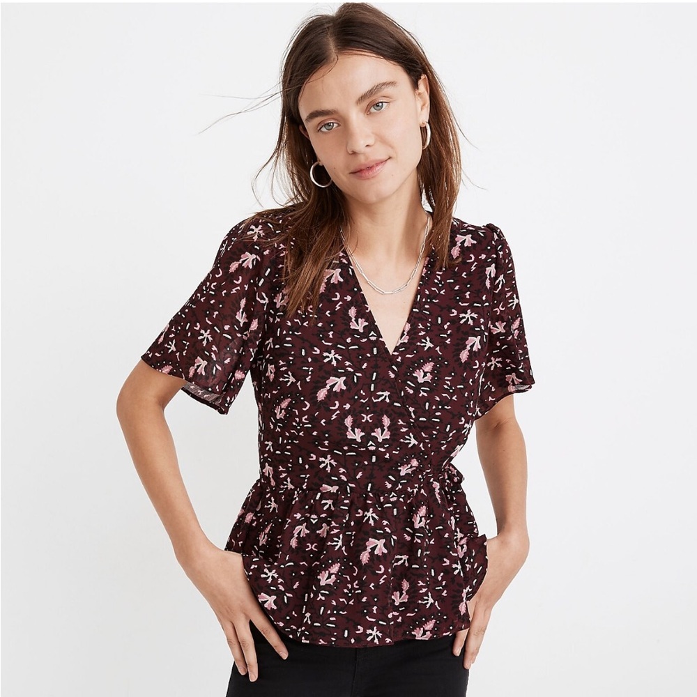 Madewell Georgette Wrap Peplum Top NWT